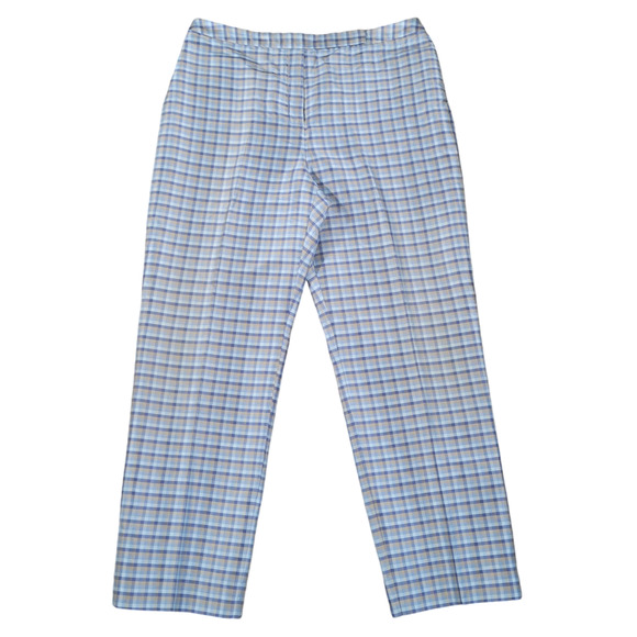 Ann Taylor Pants - Ann Taylor 100% Silk Dress Pants Sz 10 Blue Gold Plaid Sateen Flat Front Lined